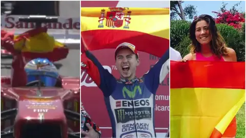 Deportistas luciendo la bandera de España Deportistas luciendo la bandera de España
