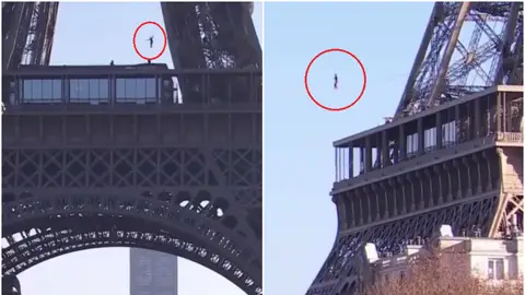 Nathan Paulin cruza desde la Torre Eiffel hasta Trocadero Nathan Paulin cruza desde la Torre Eiffel hasta Trocadero