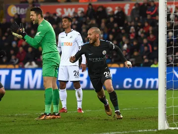 David Silva celebra su primer gol ante el Swansea David Silva celebra su primer gol ante el Swansea