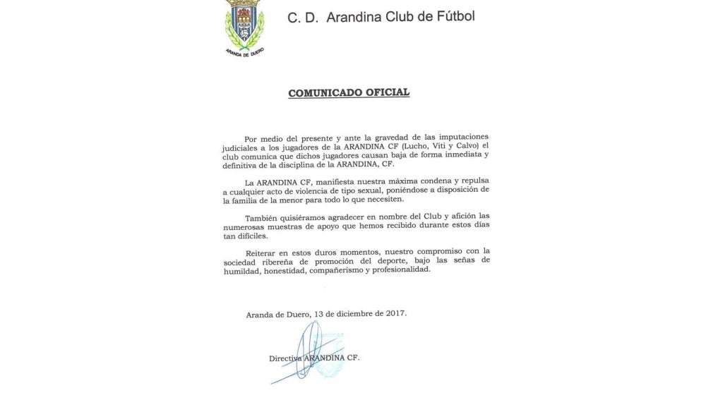 Comunicado de la Arandina