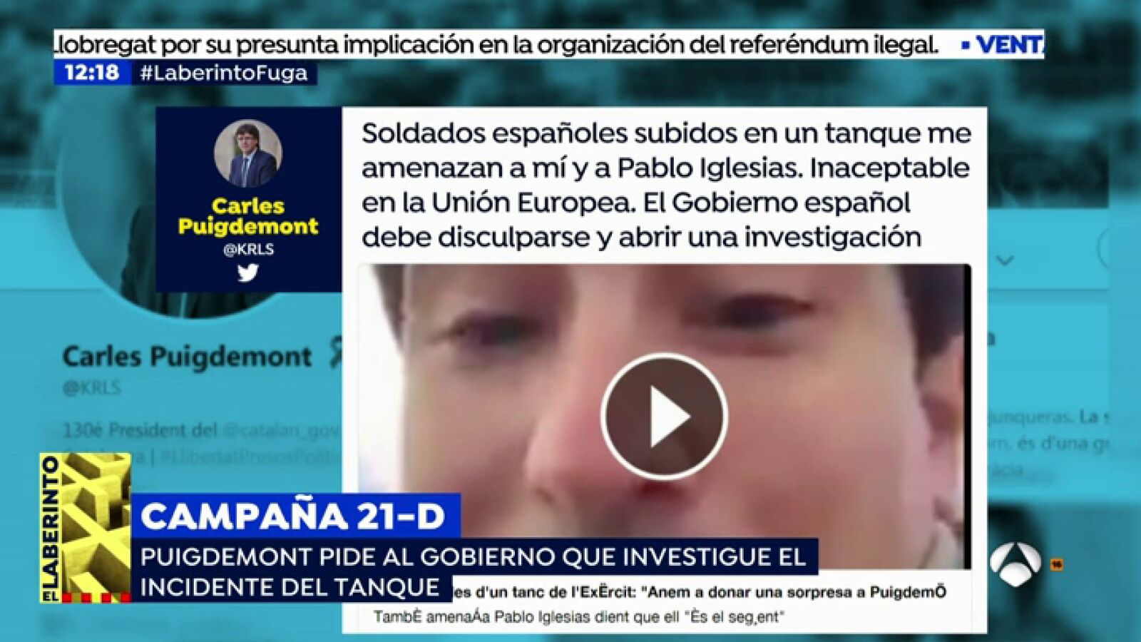 Dos civiles amenazan a Puigdemont y a Iglesias subidos a un tanque del Ejército