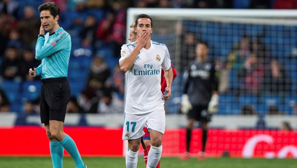 Lucas Vázquez celebra un gol ante el Numancia