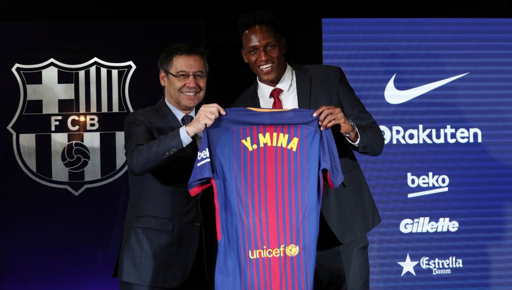 Yerry Mina, en su presentación con el Barcelona