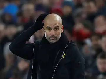 Guardiola durante el encuentro del Liverpool Guardiola durante el encuentro del Liverpool