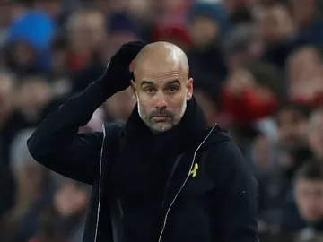 Guardiola durante el encuentro del Liverpool Guardiola durante el encuentro del Liverpool