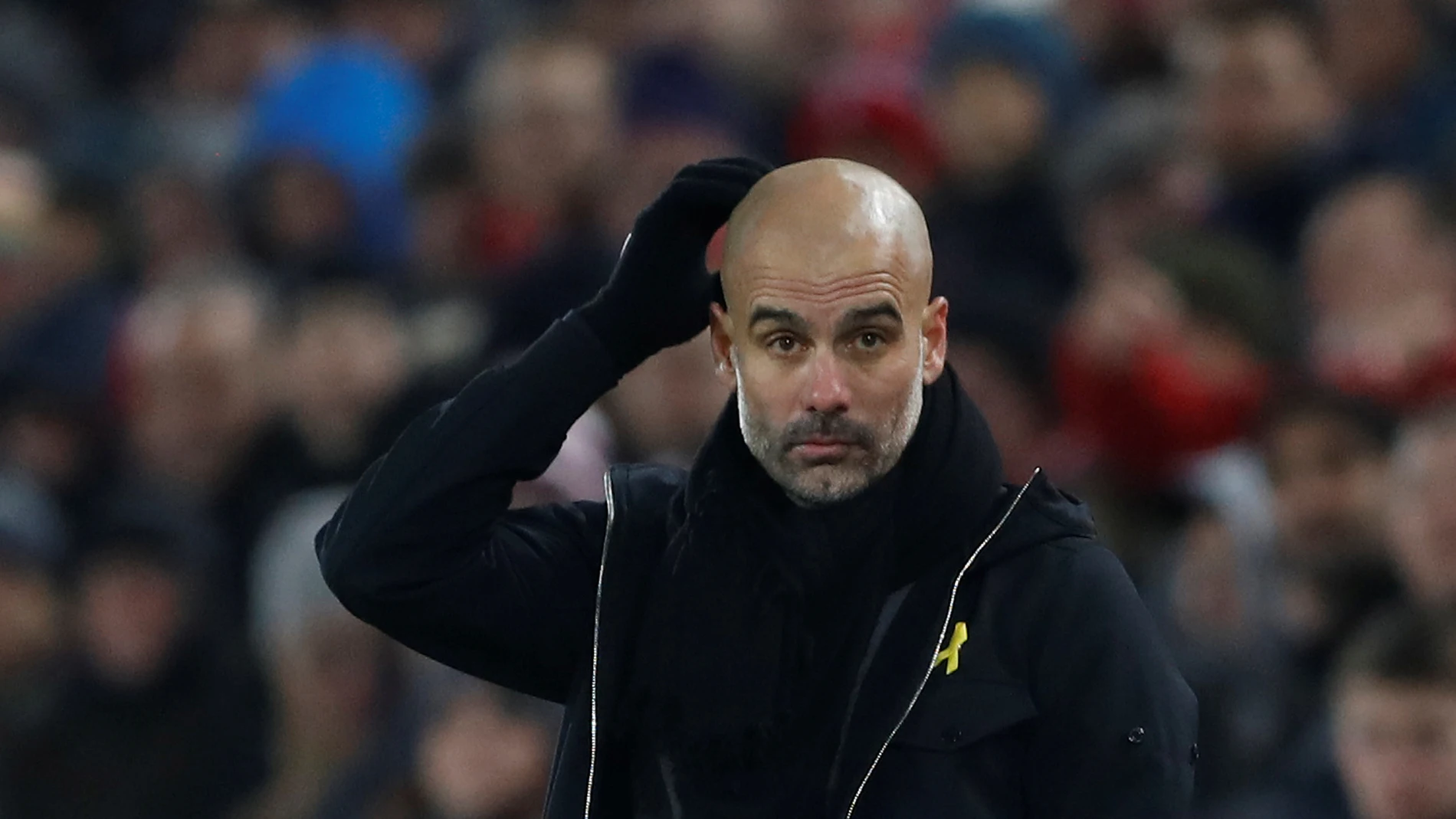 Guardiola durante el encuentro del Liverpool Guardiola durante el encuentro del Liverpool