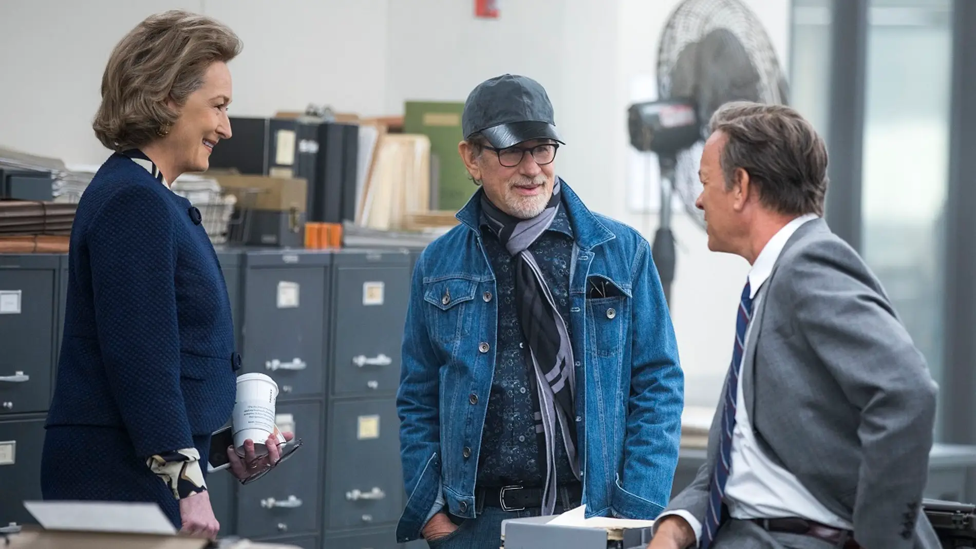 Streep, Spielberg y Hanks en el rodaje de 'Los archivos del Pentágono'