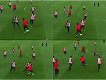 Gran caño de Neymar durante el entrenamiento Gran caño de Neymar durante el entrenamiento