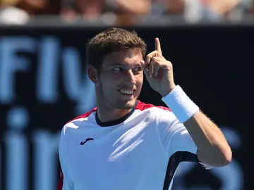 Pablo Carreño sonríe durante su partido contra Giles Simon Pablo Carreño sonríe durante su partido contra Giles Simon