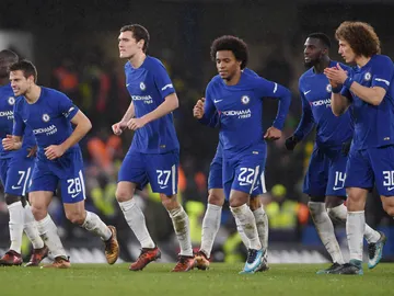 Los jugadores del Chelsea celebran la victoria Los jugadores del Chelsea celebran la victoria