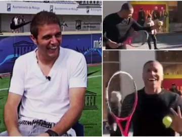 Baptista enseña a Joaquín a jugar al tenis Baptista enseña a Joaquín a jugar al tenis