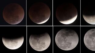 Distintas fases lunares durante un eclipse lunar en el cielo de Katmand&uacute; (Nepal)