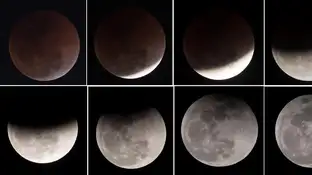 Distintas fases lunares durante un eclipse lunar en el cielo de Katmandú (Nepal) Distintas fases lunares durante un eclipse lunar en el cielo de Katmandú (Nepal)