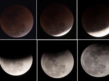 Distintas fases lunares durante un eclipse lunar en el cielo de Katmandú (Nepal)
