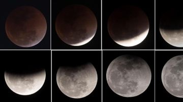Distintas fases lunares durante un eclipse lunar en el cielo de Katmandú (Nepal)