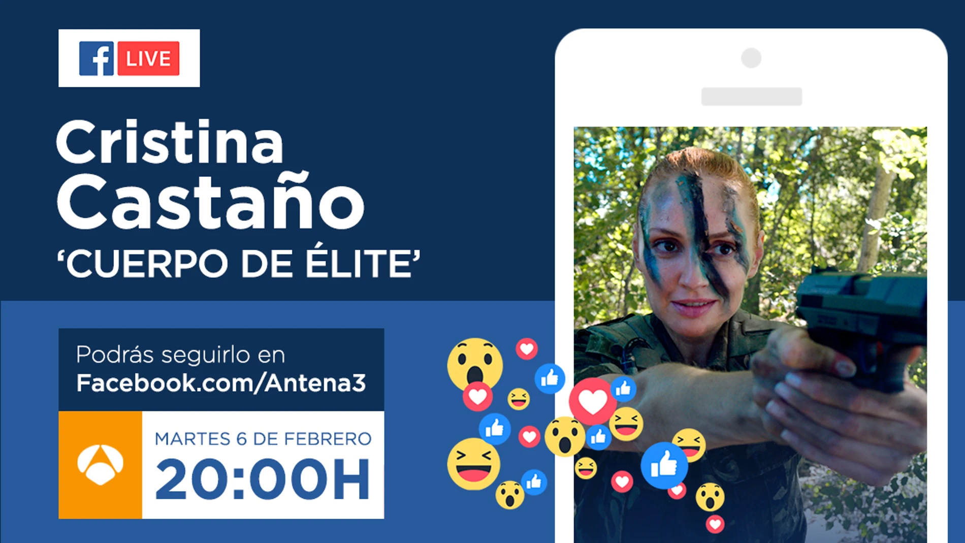 Cristina Castaño estará el martes en directo con los seguidores de 'Cuerpo de Élite' en Facebook Live