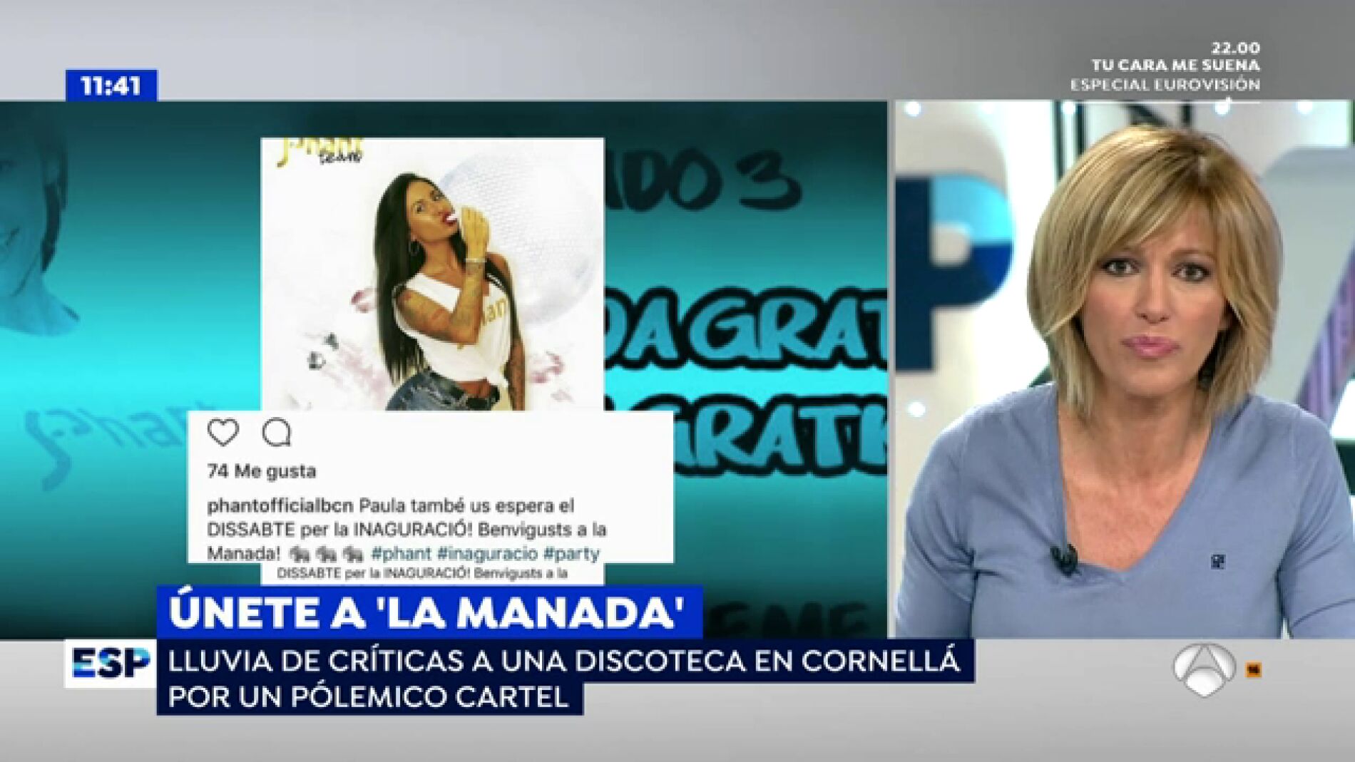 Susanna Griso se pronuncia ante el pol&eacute;mico cartel '&Uacute;nete a la manada' de una discoteca de Cornell&aacute;: "Hay que ser tonto"