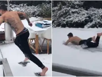 Lucas Hernández juega con la nieve en su casa Lucas Hernández juega con la nieve en su casa
