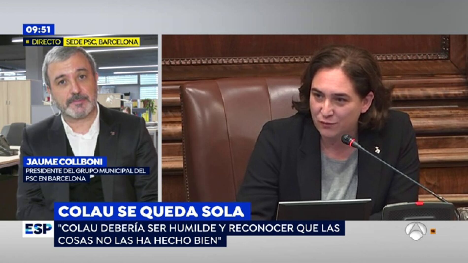 Jaume Collboni, sobre Ada Colau: "Deber&iacute;a ser humilde y reconocer que las cosas no las ha hecho bien"