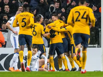 Los jugadores del Atlético celebran un gol ante el Copenhague Los jugadores del Atlético celebran un gol ante el Copenhague