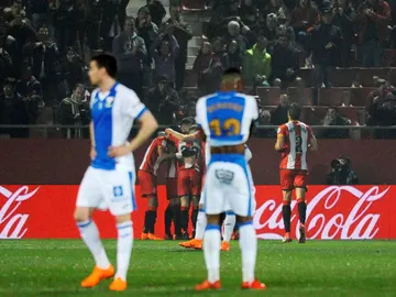 Los jugadores del Girona celebran un gol ante el Leganés Los jugadores del Girona celebran un gol ante el Leganés