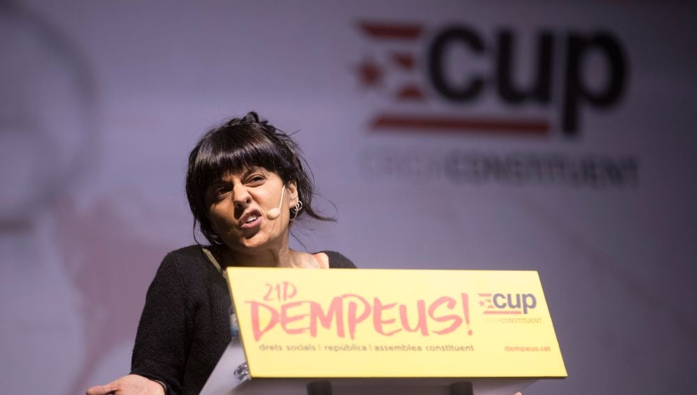 La exdiputada Anna Gabriel durante su intervención en un mitin de campaña de la CUP en Barcelona