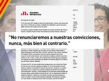 Junqueras y Rovira aseguran que ERC no renuncia a sus convicciones, aunque no mencionan la independencia Junqueras y Rovira aseguran que ERC no renuncia a sus convicciones, aunque no mencionan la independencia