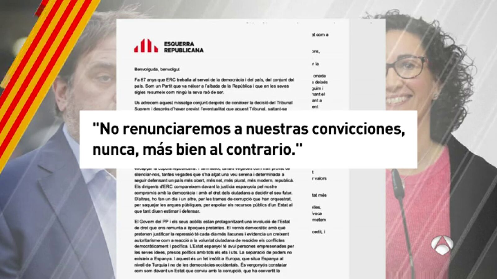 Junqueras y Rovira aseguran que ERC no renuncia a sus convicciones, aunque no mencionan la independencia