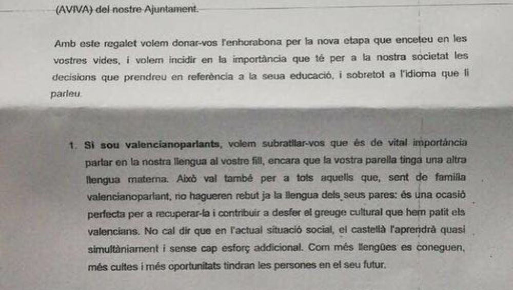 Carta enviada por el Ayuntamiento de Castellón