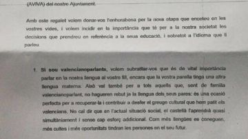 Carta enviada por el Ayuntamiento de Castellón