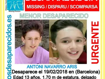 Menor desaparecido en Barcelona Menor desaparecido en Barcelona