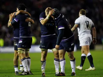 Los jugadores de Escocia celebran su histórico triunfo ante Inglaterra Los jugadores de Escocia celebran su histórico triunfo ante Inglaterra