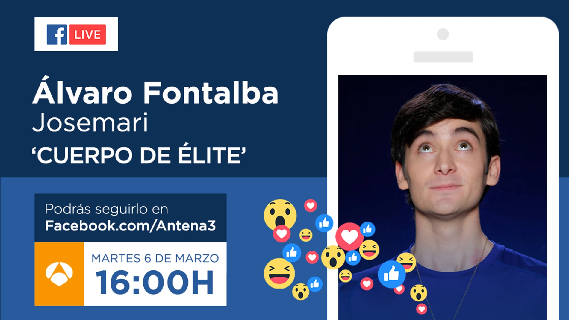 Álvaro Fontalba, Josemari en 'Cuerpo de Élite', estará mañana en directo a través de Facebook Live