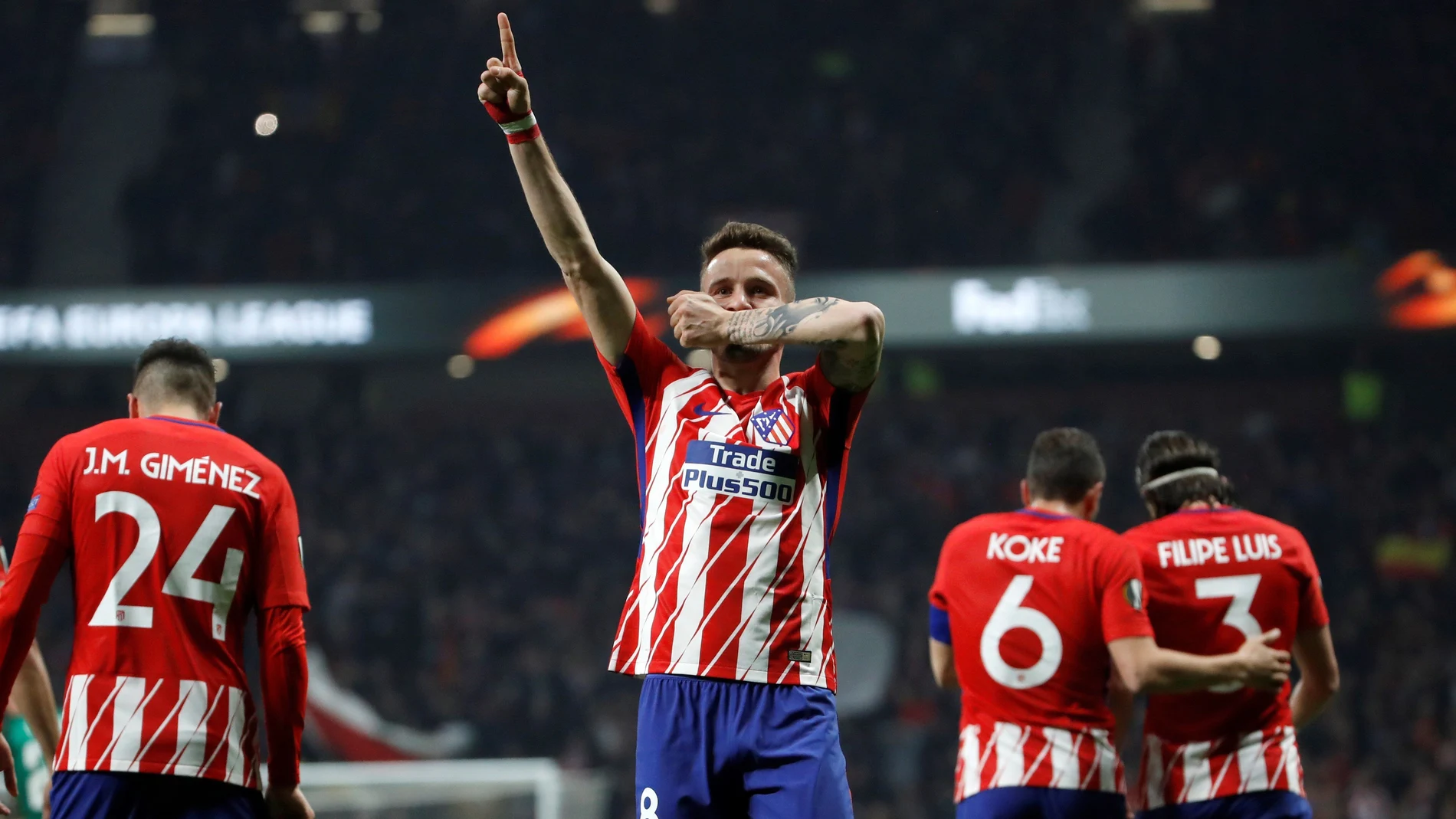 Saúl celebra su gol ante el Lokomotiv Saúl celebra su gol ante el Lokomotiv