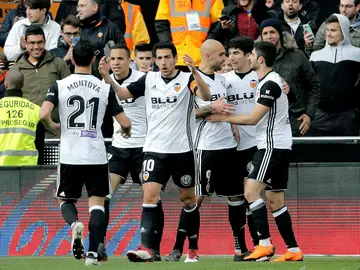El Valencia celebra un gol El Valencia celebra un gol