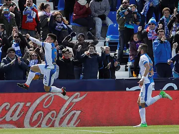 Bustinza celebra su gol con el Leganés en Butarque Bustinza celebra su gol con el Leganés en Butarque