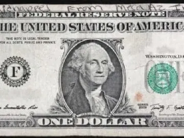 Billete de un dólar con mensaje misterioso Billete de un dólar con mensaje misterioso