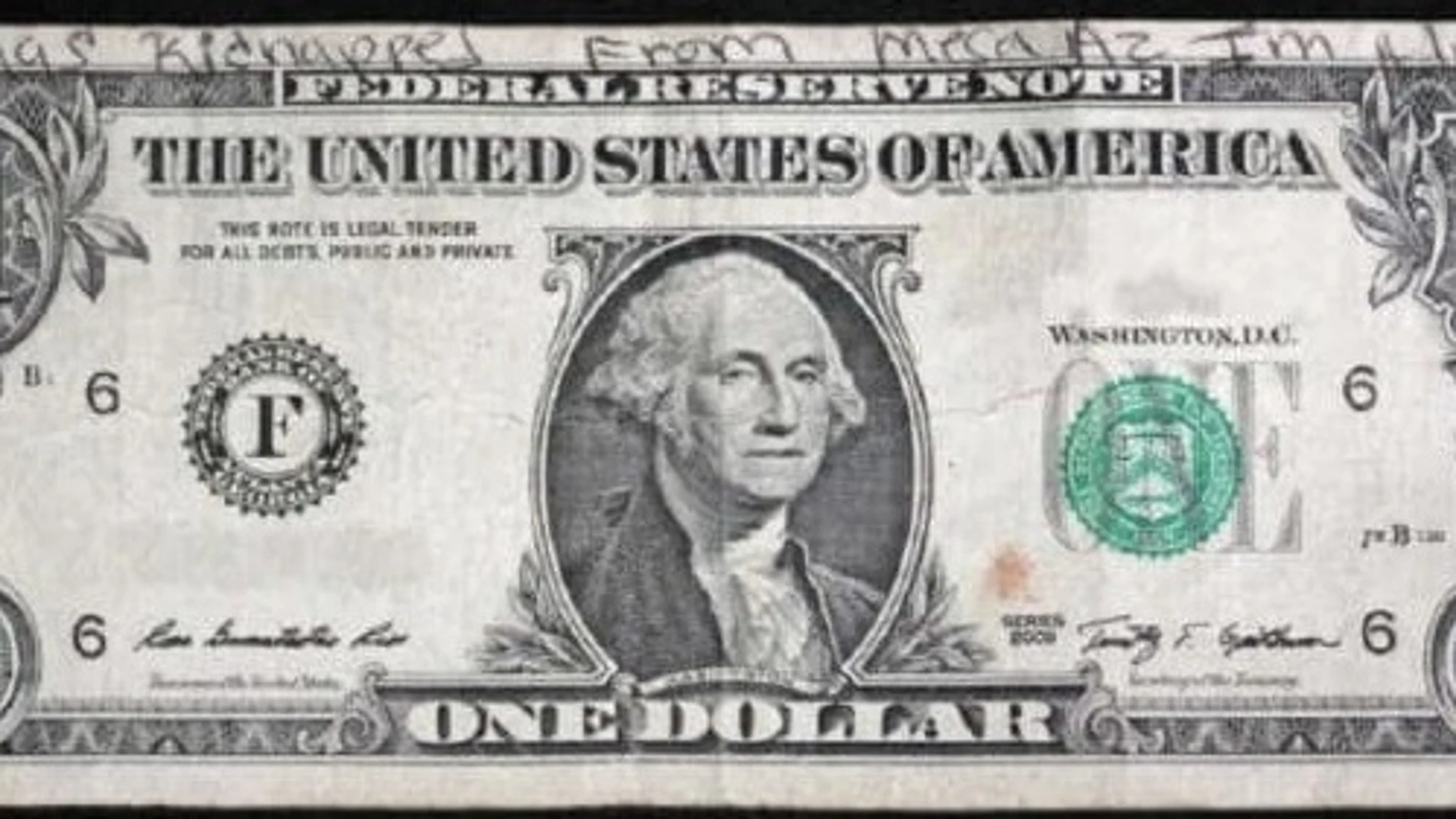 Billete de un dólar con mensaje misterioso Billete de un dólar con mensaje misterioso