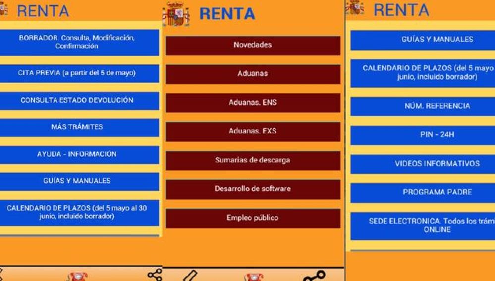 Pantallazos de la aplicación 'RENTA 2018'
