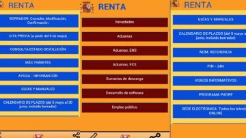 Pantallazos de la aplicación 'RENTA 2018' 
