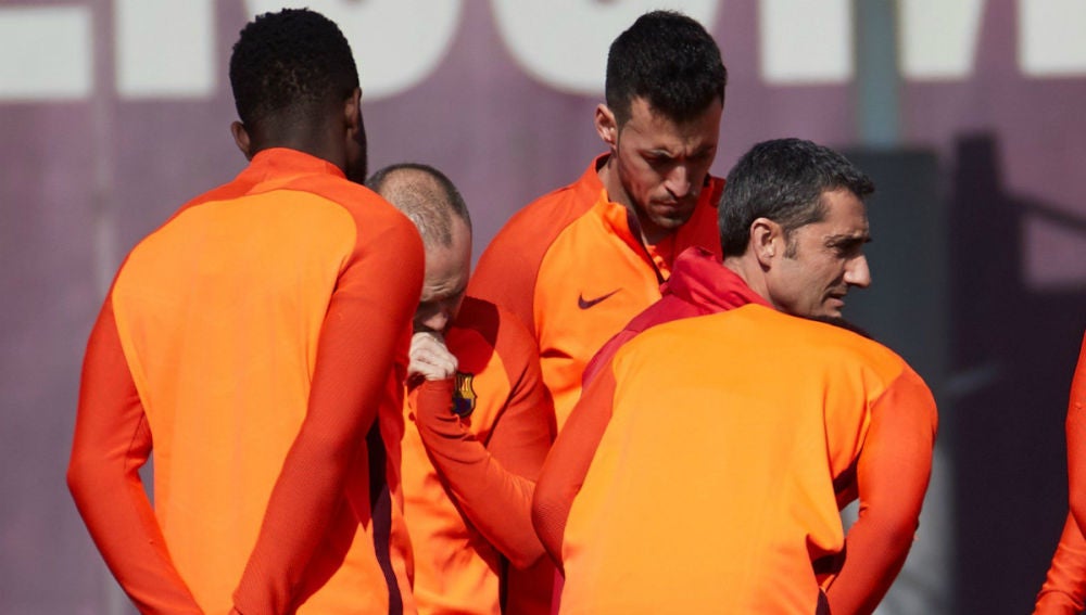 Busquets, en el entrenamiento del Barcelona