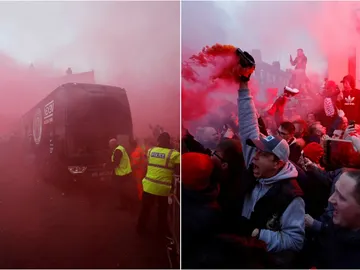 El autobús del City, a su llegada a Anfield El autobús del City, a su llegada a Anfield