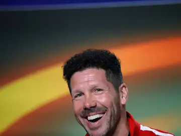 Simeone, durante la rueda de prensa Simeone, durante la rueda de prensa
