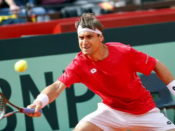 David Ferrer devuelve una bola en el partido con España David Ferrer devuelve una bola en el partido con España