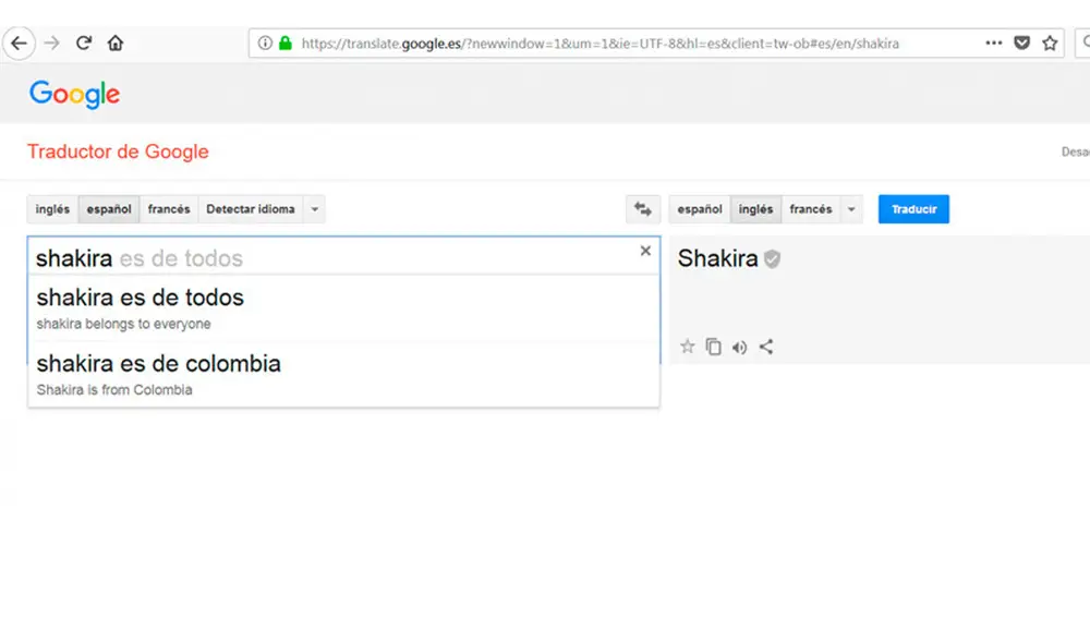 Shakira en el traductor de Google 