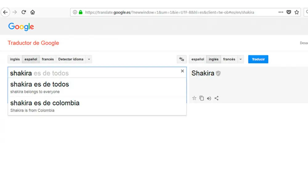 Shakira en el traductor de Google