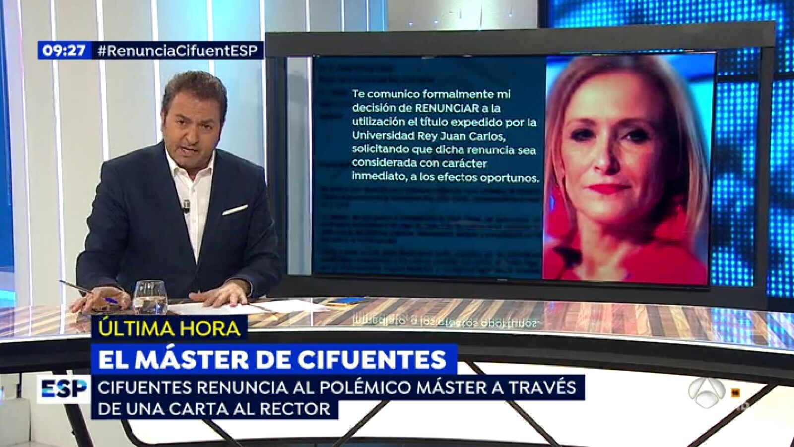 Carta de Cifuentes al rector de la Universidad Rey Juan Carlos 