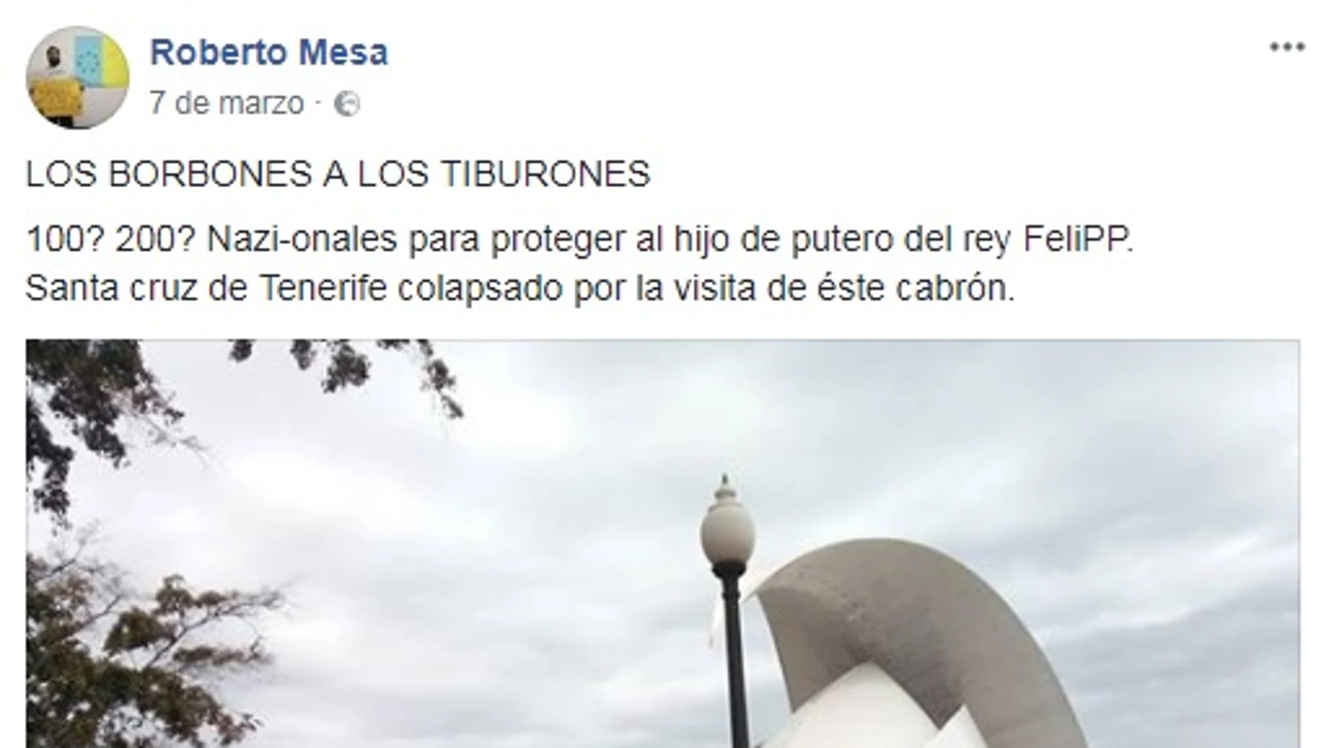 Imagen de la publicación por la que ha sido detenido el activista Imagen de la publicación por la que ha sido detenido el activista