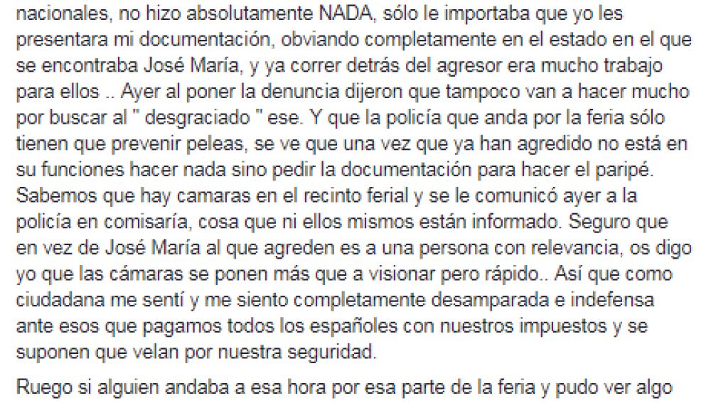 Publicación de Mayte en las redes