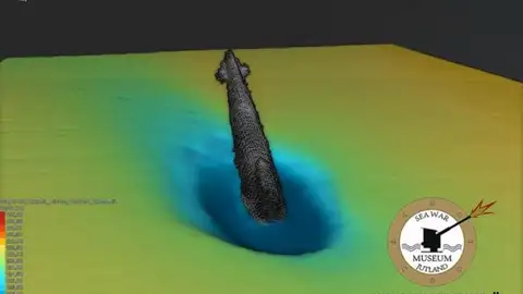 Imagen del equipo de escaneo donde se muestra el submarino U-3523 Imagen del equipo de escaneo donde se muestra el submarino U-3523